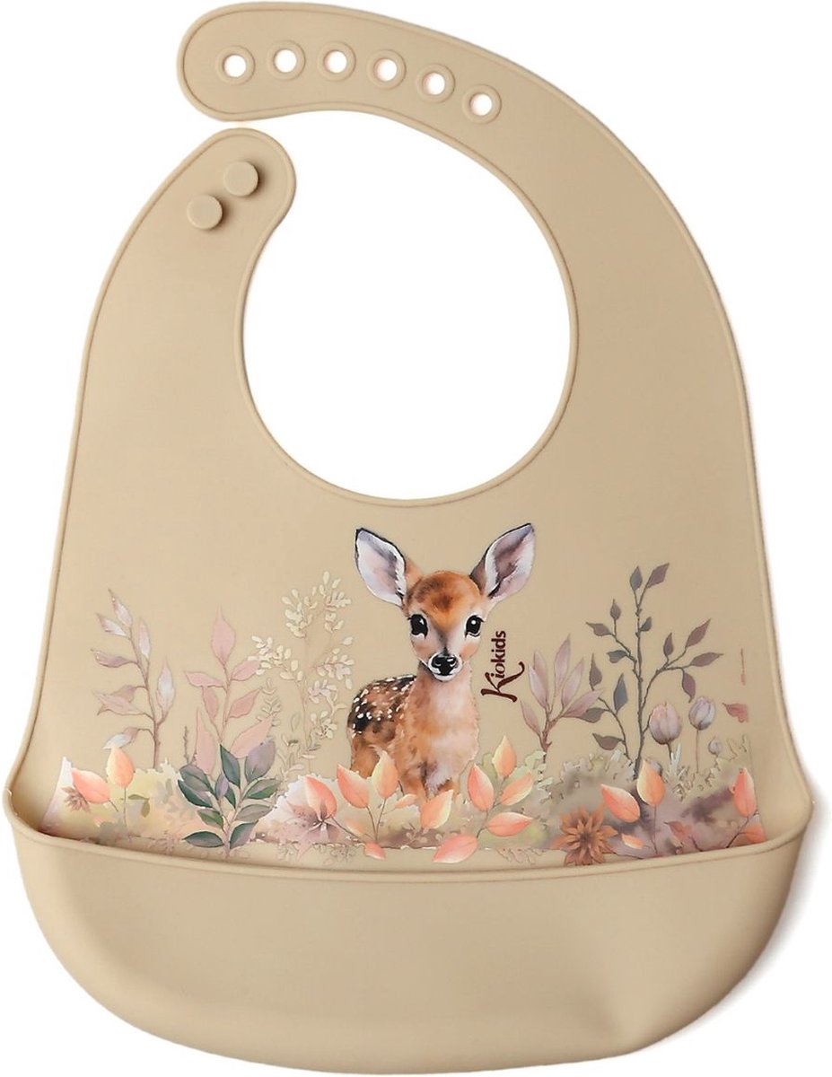 Goedkoopste Slab met opvangbakje – Baby slabbetje siliconen waterproof - Hert