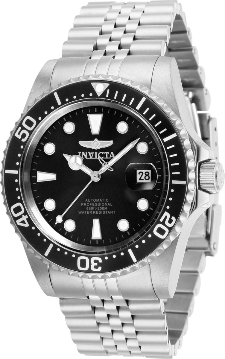 Invicta Pro Diver 30091 Heren Horloge - Waterdicht - Analoog - Automatisch Uurwerk - Roestvrij Staal met zwarte Wijzerplaat - 42mm