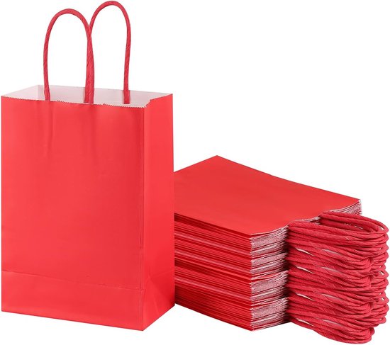 50 x petits sacs cadeaux en papier 18x8x22 cm rouge + autocollants « Joyeux Noël » Sacs de Noël avec poignée Sac de Noël Sacs d'emballage de Noël