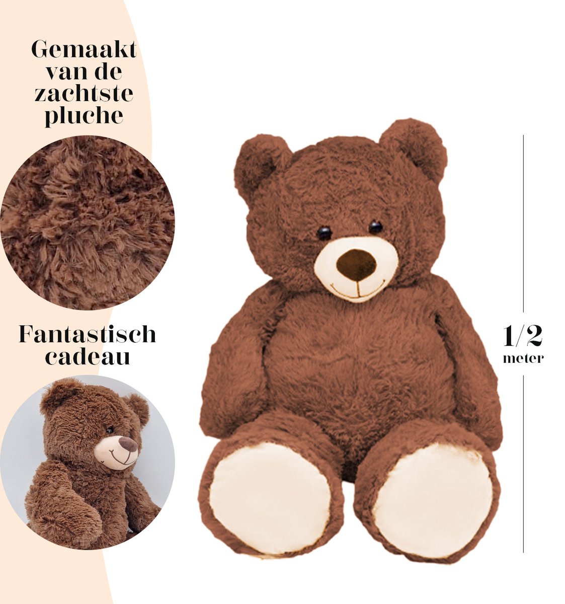 XL Knuffel Beer Bruin - Teddybeer - Knuffels - Pluche Beer - 50cm Hoge Kwaliteit Knuffeldier - Teddybear Groot - Knuffelbeer — afbeelding 4