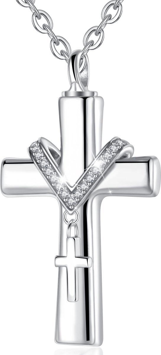 Assieraad Zilver (925) Kruis Met Kruisje & Zirkonia Stenen Met Ketting