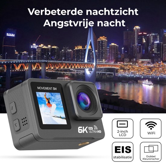NovaWare Action Camera 6k - 50MP - Vlog Camera - Onderwater Camera - Waterdicht tot 30M - Actie Camera - Ultra 4K met 60FPS - Beeldstabilisatie EIS - IMX sensor
