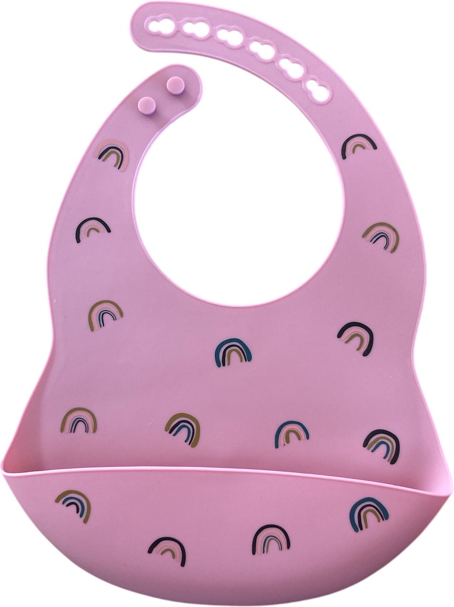 Goedkoopste Il Bambini - Slabbetje baby - kinderslab - siliconen slabbetje - slabbetje met opvangbak - verstelbaar - roze - rainbow