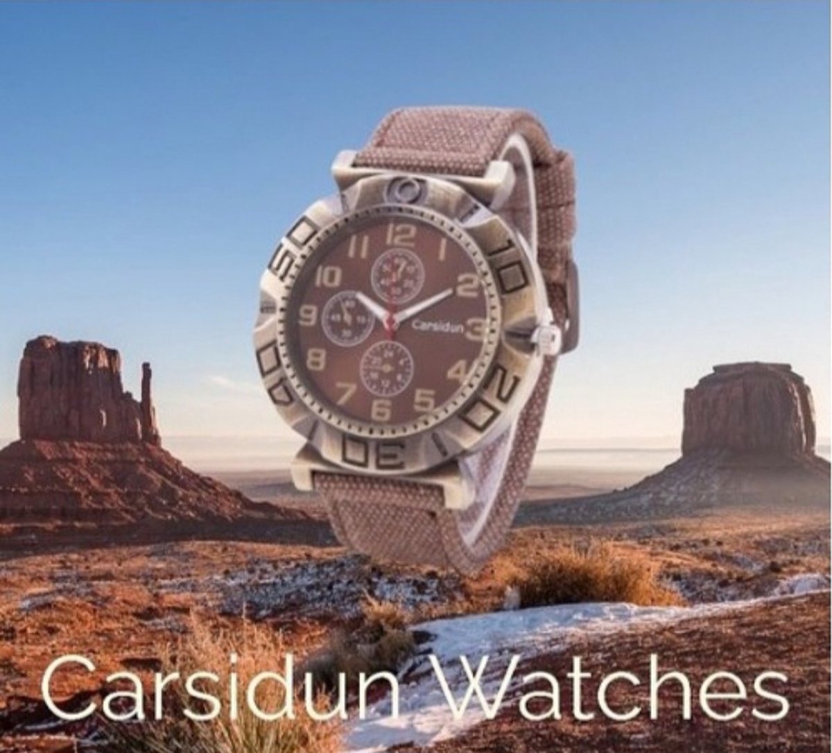 Carsidun Watches - Bronze numbers - jeans - denim stof - nr. 68 Bruin - Bronze look - 3ATM - dames - heren horloge - volwassenen jeugd - unisex - casual