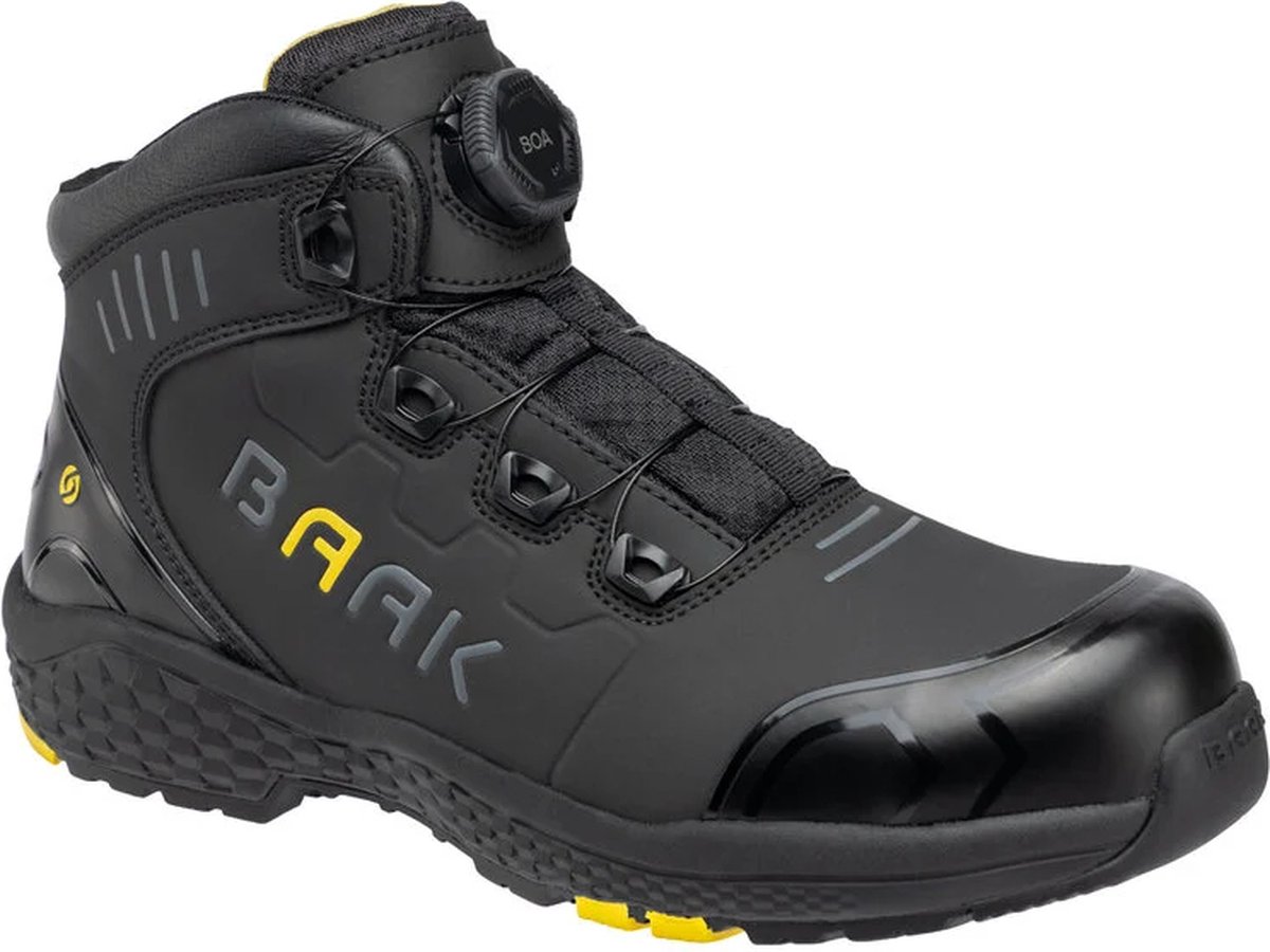 Baak Alexander Werkschoen hoog S3S - BOA sluiting - ESD - lichtgewicht - vegan - zwart/geel - veiligheidsschoen - werkschoenen - veiligheidsschoenen - maat 41