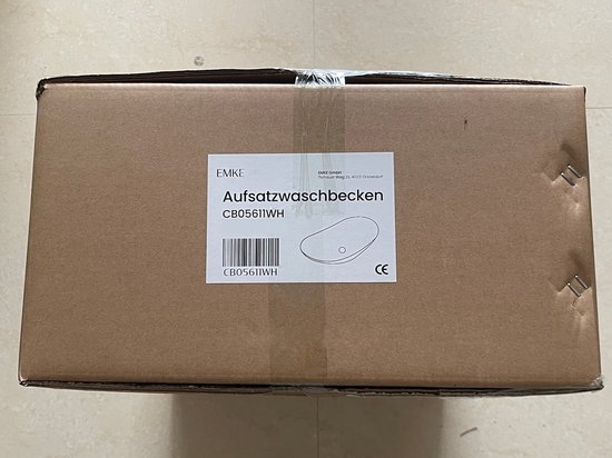 EMKE Vasque à Poser Ovale - Céramique - Wit Brillant - 61,5x36x15 cm - Lavabo de Salle de Bain