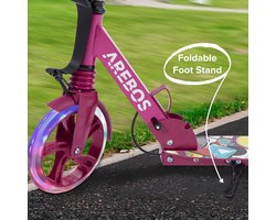 AREBOS Stepjes - Kinderstep - Voor Jongens en Meisjes vanaf 8 Jaar - tot 100kg - Lichtgevende Wielen - Fleshouder en Bel - Roze
