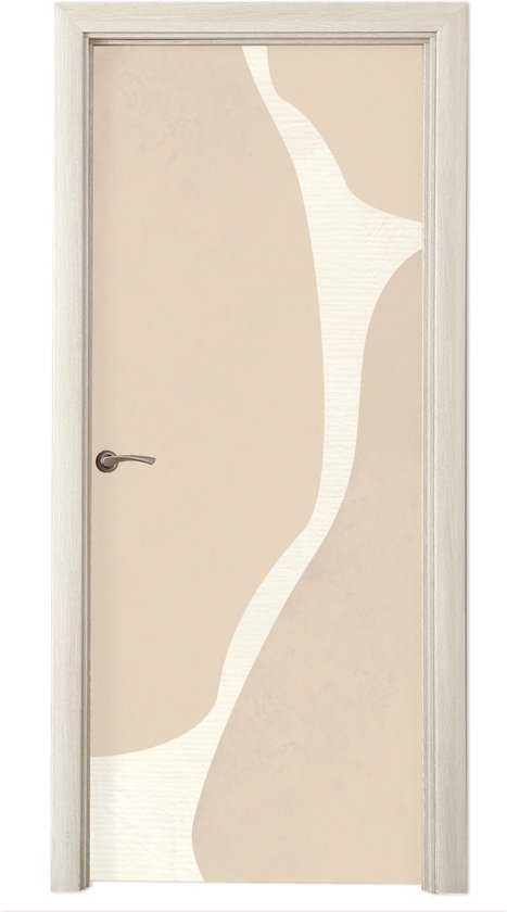 Voordeur met abstract beige patroon, off-white en beige vormen met een golvende lijn.