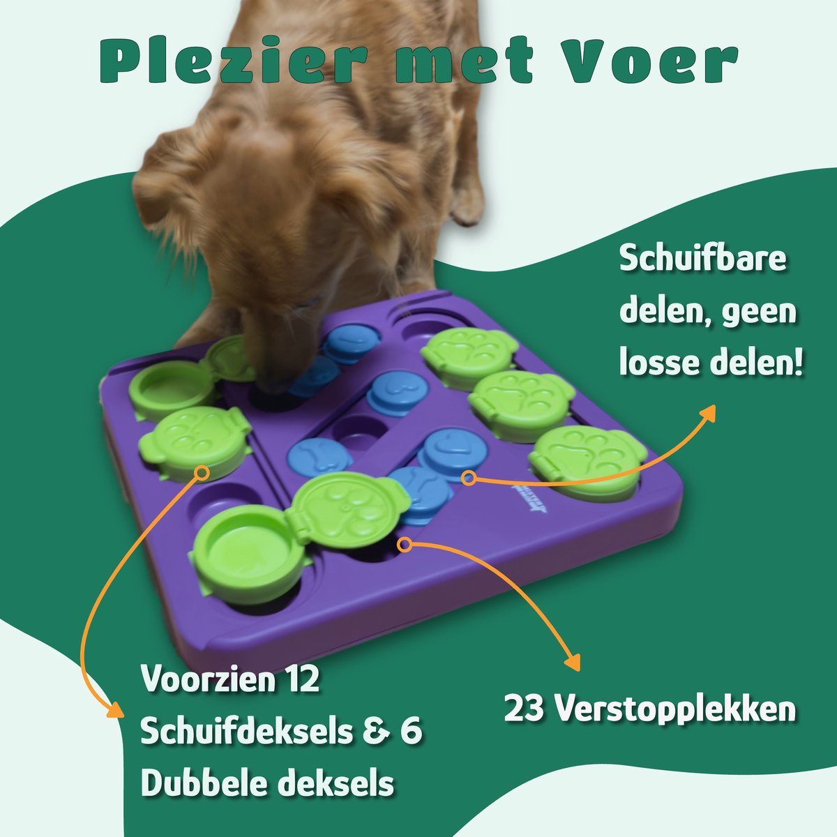 Mister Mill Puzzel Hond - Interactieve Hondenpuzzel - Intelligentiespeelgoed Hond / Kat - Denkspel Hond - Schatkist - Level 2 - Snuffel Schat - Interactieve Hond - Interactief Kattenspeelgoed - 30 x 27 CM — afbeelding 2