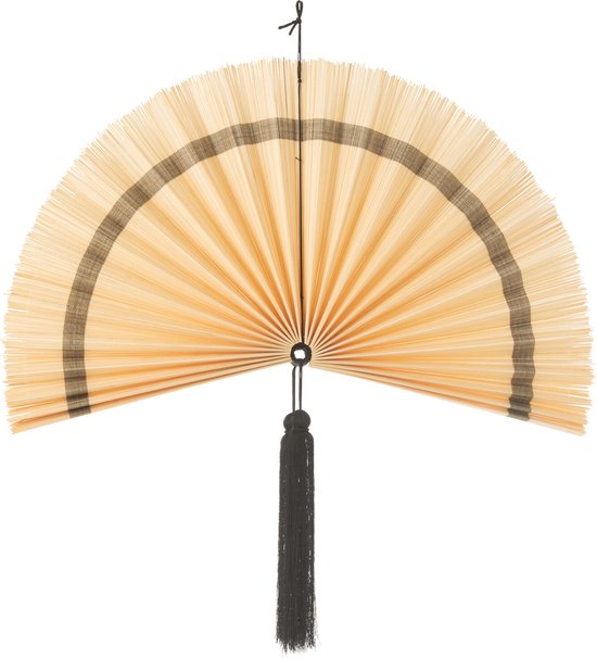 J-Line wanddecoratie waaier + kwast - naturel/zwart - small