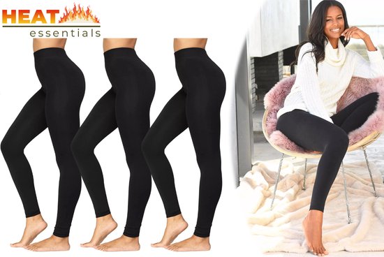 Foto: Heat essentials thermo legging dames fleece panty 3 stuks zwart l xl thermo ondergoed dames seamless naadloze sportlegging dames dikke dames legging voor buiten of binnen met fleece afwerking shapewear dames licht corrigerend