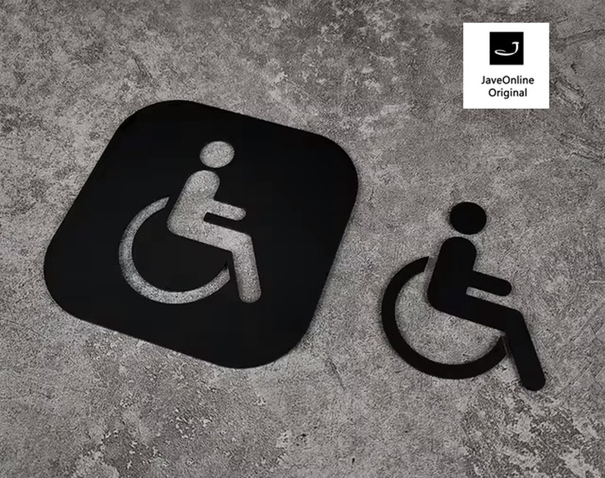 Toilet of kleedkamer deurbord / pictogram - Mindervaliden - Gehandicapten - Handicap - Invalide - Rolstoel - 3d - Acryl zwart - Dubbel gebruik - 2 in 1