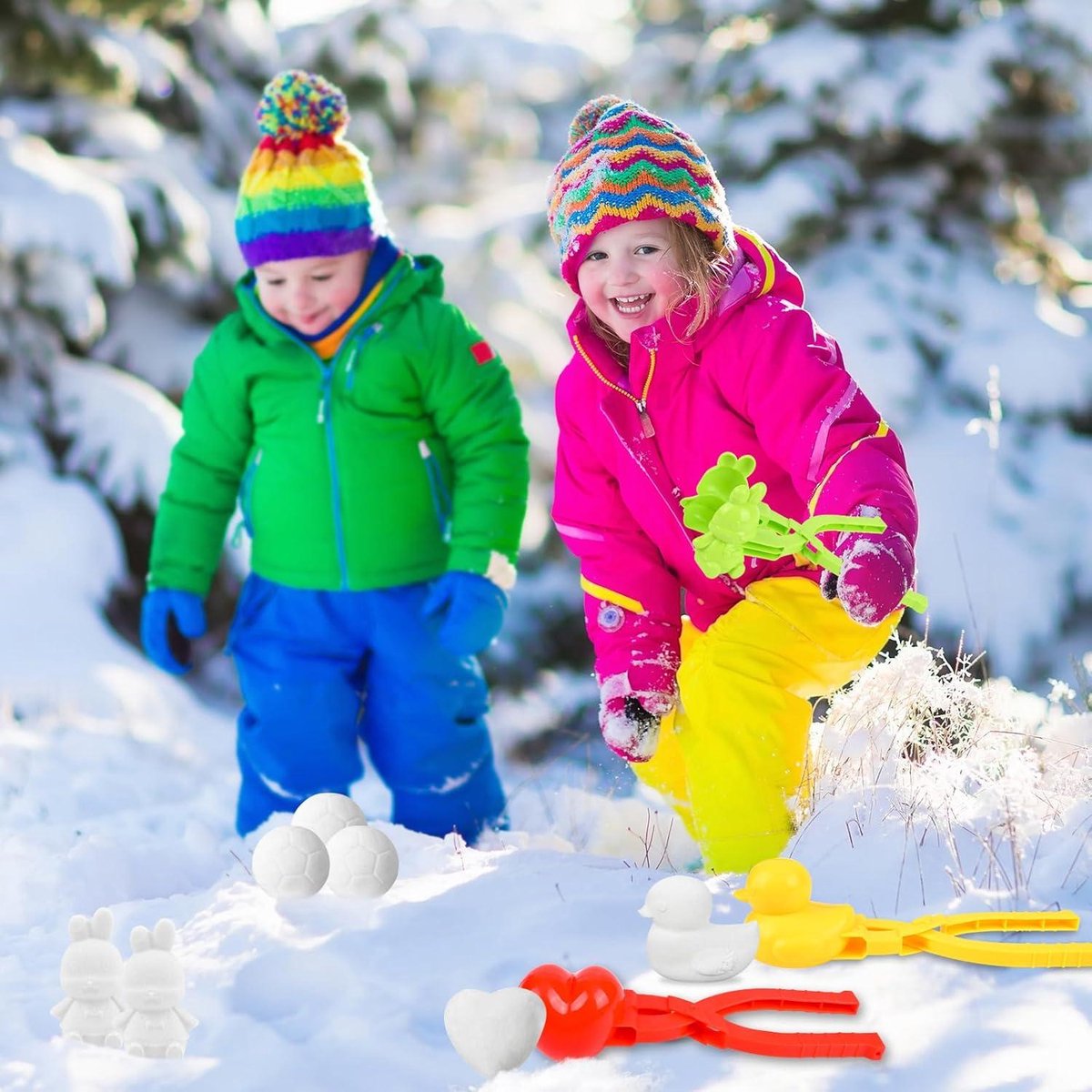 Machine à Boules De Neige – Set De 4 Pinces En Plastique : Canard, Bonhomme, Foot, Cœur – Couleurs Aléatoires
