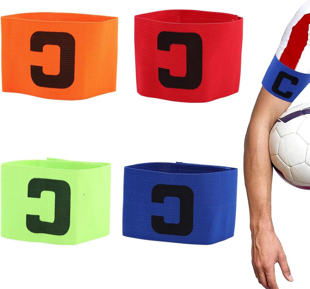 Veelkleurige elastische verstelbare voetbal kapiteinsband - junior en volwassenen - klittenbandarmband met kapitein voor kinderen
