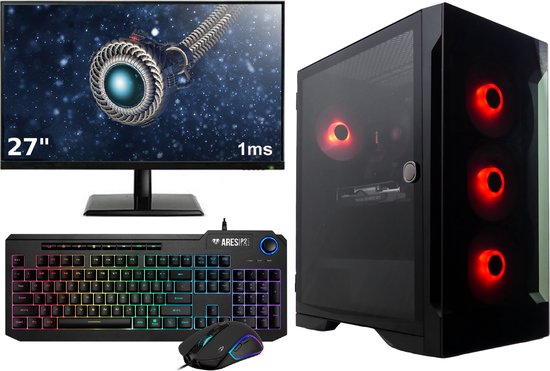 i5 6-Core|RTX 5060 Gaming PC Desktop Compleet - 27" 1ms Gaming Monitor, - Mechanical Keyboard (Blue Switches) en -Muis - i5 12400 - 32GB RAM - 1TB M2 SSD - Windows 11 Pro - Talos E2 Elite