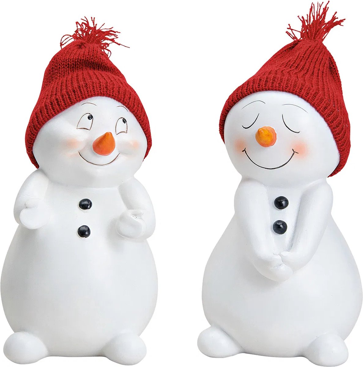 Sneeuwpoppen met rode muts van poly wit - Xtra Large - 12x Hoogte 19cm x 12cm - 2 stuks