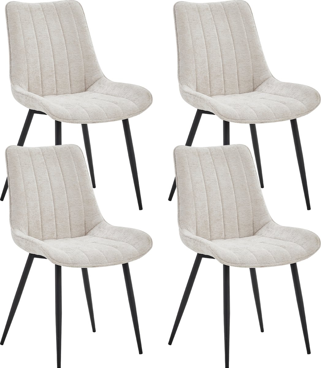 Colenis Verta Eetkamerstoel - Set Van 4 - Beige - Chenille Stof - Industrieel - Stoel