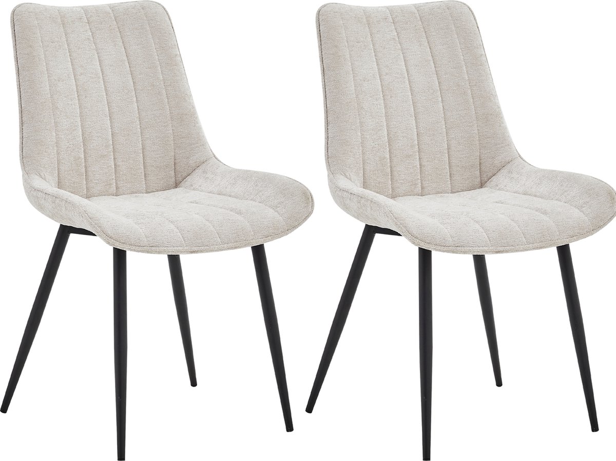 Colenis Verta Eetkamerstoel - Set Van 2 - Beige - Chenille Stof - Industrieel - Stoel
