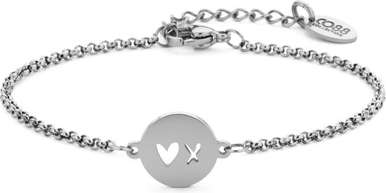 CO88 Collection Inspirational 8CB 90413 Bracelet Acier avec Pendentif - X Coeur 10 mm - Longueur 16,5 + 3 cm - Couleur Argent