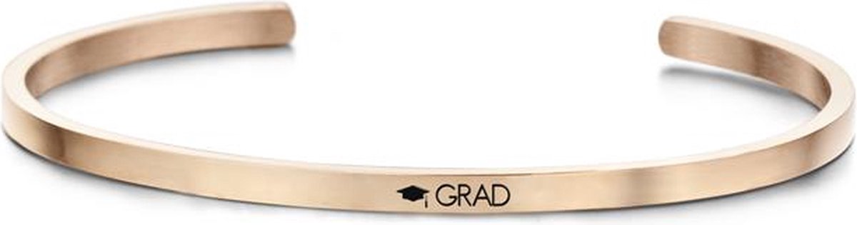 Key Moments 8KM-B00383 - Stalen open bangle met tekst - grad - zirkonia - one-size - goudkleurig