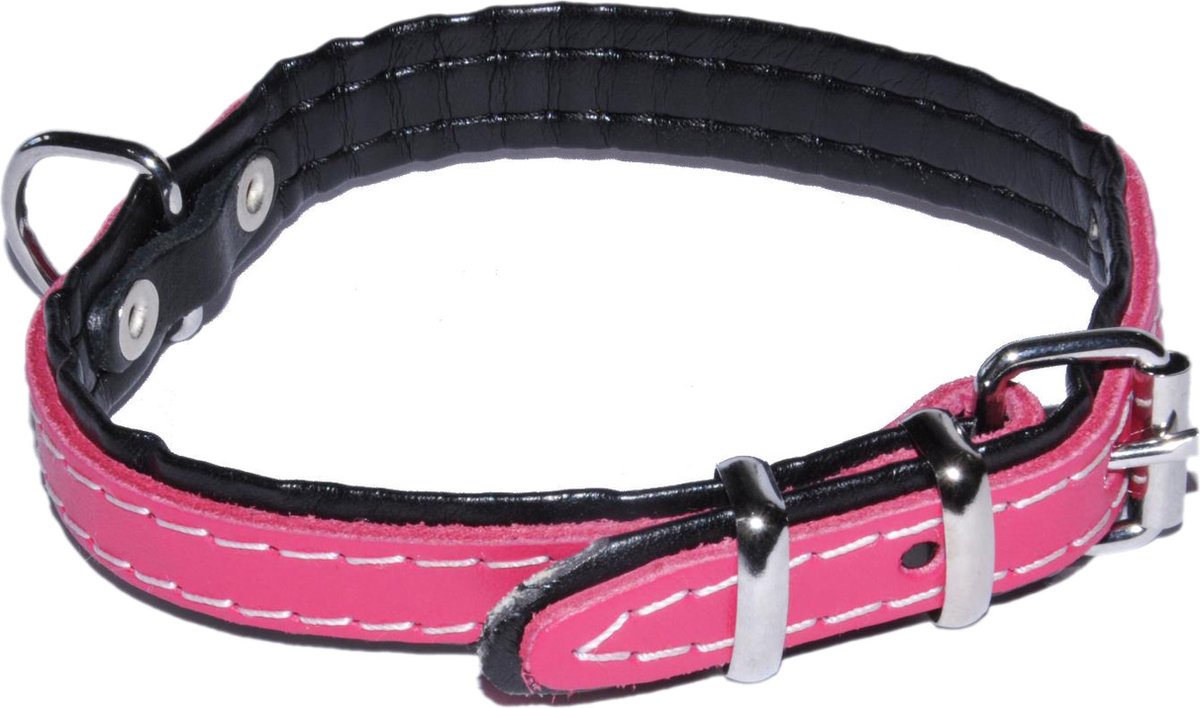 Goedkoopste Fuchsia leren halsband 14mm/36cm DINO