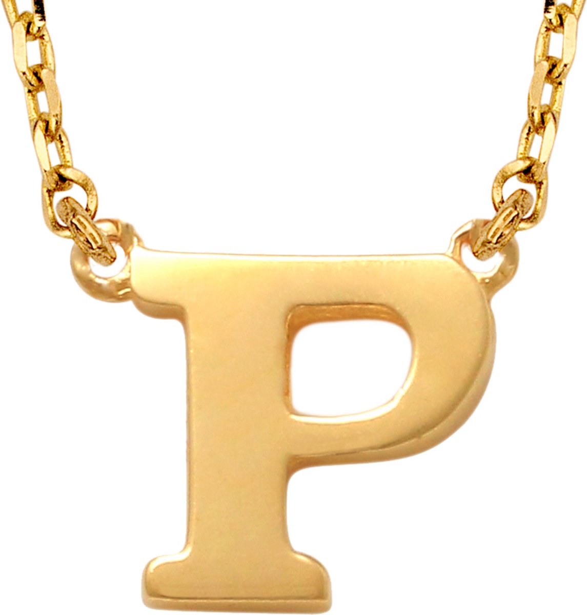 New Bling 9NBG-900P Gouden Ketting met Letter P - 6mm - Ankerschakel - 38+2,5+2,5cm - Initiaal sieraad - 14 Karaat - Goud