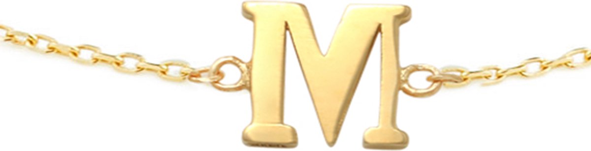 New Bling 9NBG-901M Gouden Armband met Letter M - 6mm - Ankerschakel - 16+1+1cm - 14 Karaat - Goud