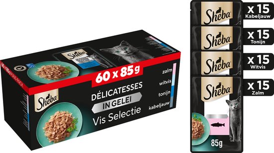 Sheba Delicatesse Maaltijdzakjes - Kattenvoer -Vis Selectie in gelei - 60x85 g