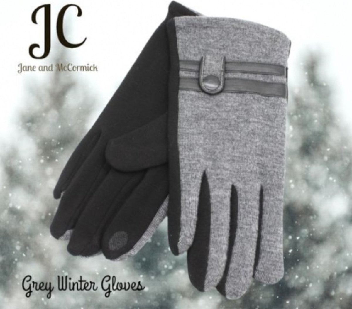 Huiscollectie - JC - Herfst Winter handschoenen - Licht Grijs - Effen met 2 fantasie strepen en decoratieve button - volwassenen jeugd - vrouwen - casual