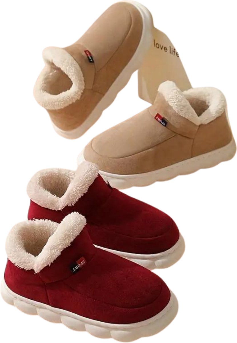 Bovista Warme Pantoffels - Sloffen - Slippers - Dames - Heren - Pluche - Maat 42.5 - Khaki