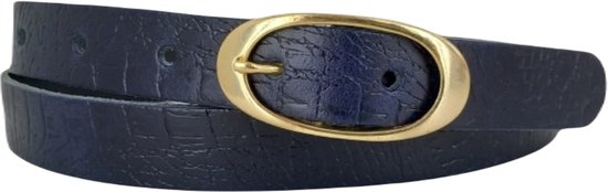 Riem | Riem Femme | Ceinture en cuir | Riem | Couleur : bleu marine | Boucle dorée | 2,5 cm de large | Taille de la ceinture : 85 cm (longueur totale : 100 cm) | 100% cuir véritable | Boucle sans nickel