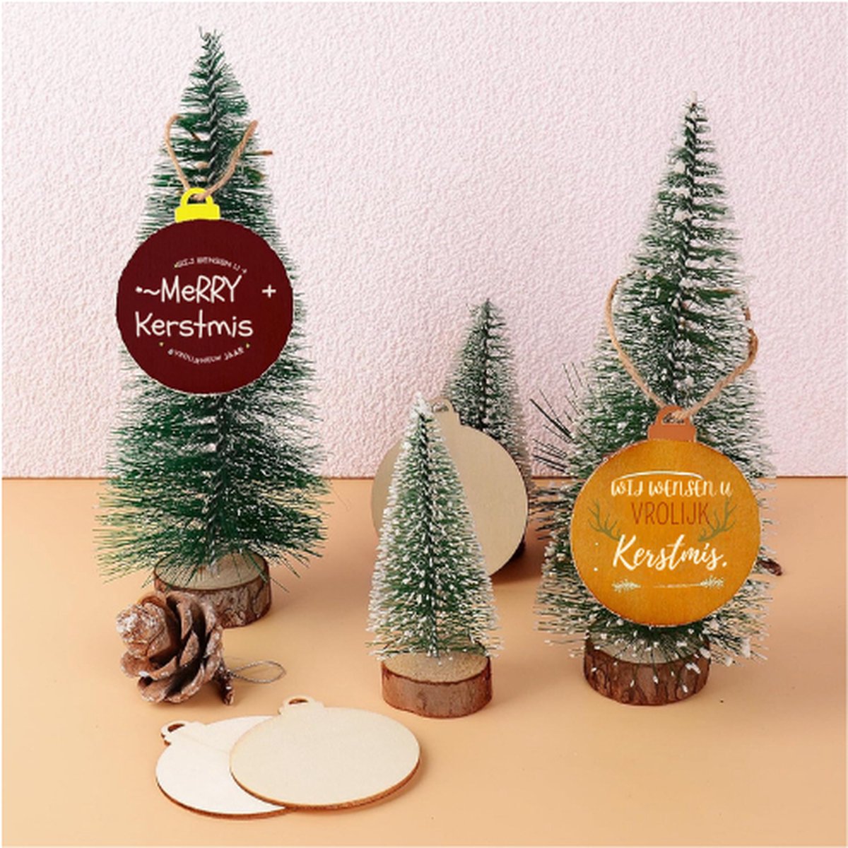 DRERIO 100 stuks ronde houten kerstballen om op te hangen