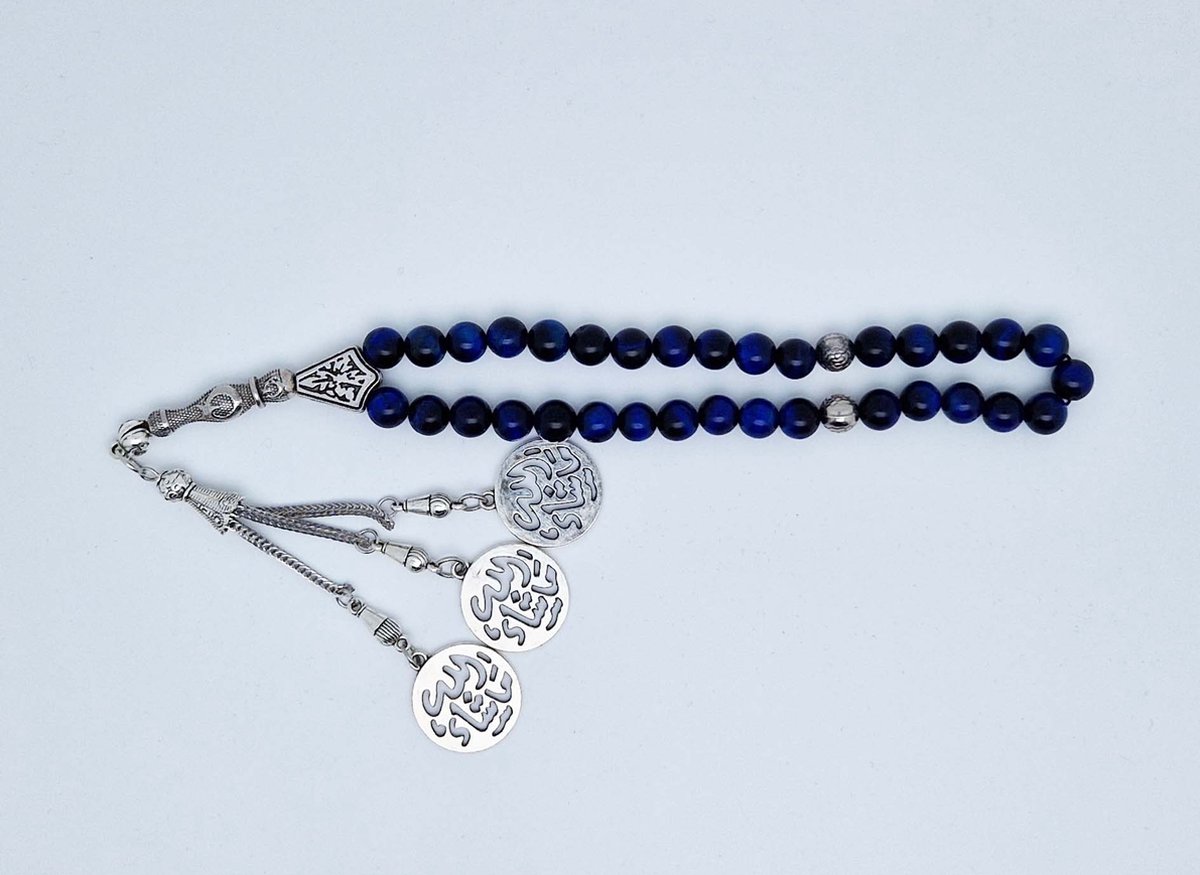 Handgemaakte tesbih "tasbih" natuursteen "Azuur" - Aantal kralen 33 - Diameter kralen 8 MM - met metaal tassel "model 2" - Een mooi cadeau-idee