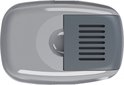 Grijze PeeWee EcoHus kattenbak met een ronde voorkant en een ventilatierooster.