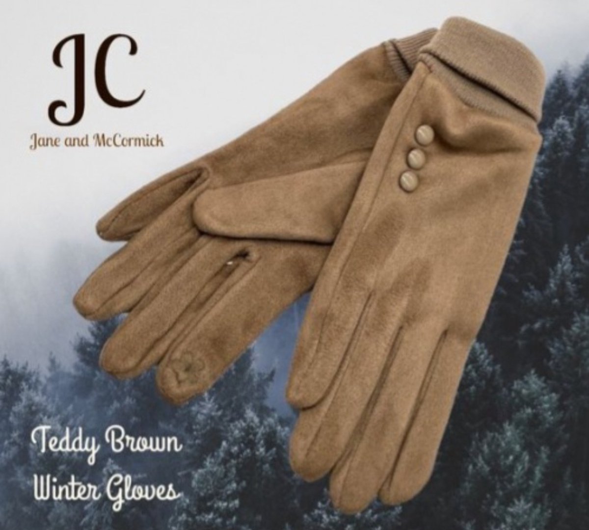 Huiscollectie - JC - Herfst Winter handschoenen - Teddy Bruin - Effen Suède Touch met sierbutton en pols rekband - volwassenen jeugd - vrouwen - casual