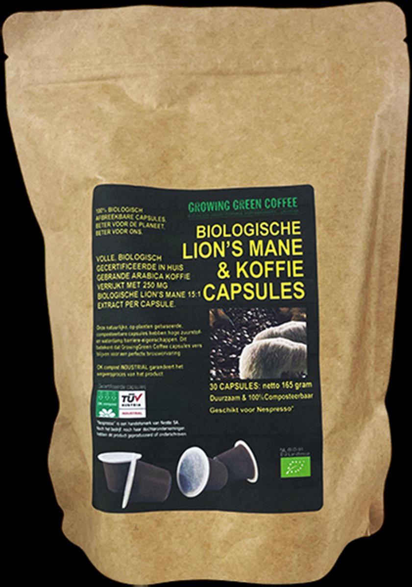 Goedkoopste GrowinggreenCoffee, Biologsche Koffie verrijkt met biologisch Lion's Mane extract, 30 cups voor Nespresso machines