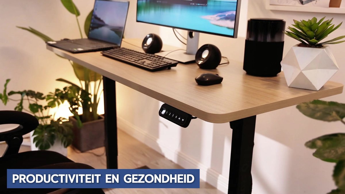 Stane Zit Sta Bureau Elektrisch Verstelbaar - 4 Geheugen Standen - Incl. Kabelgoot - 140 x 60 cm - Eiken