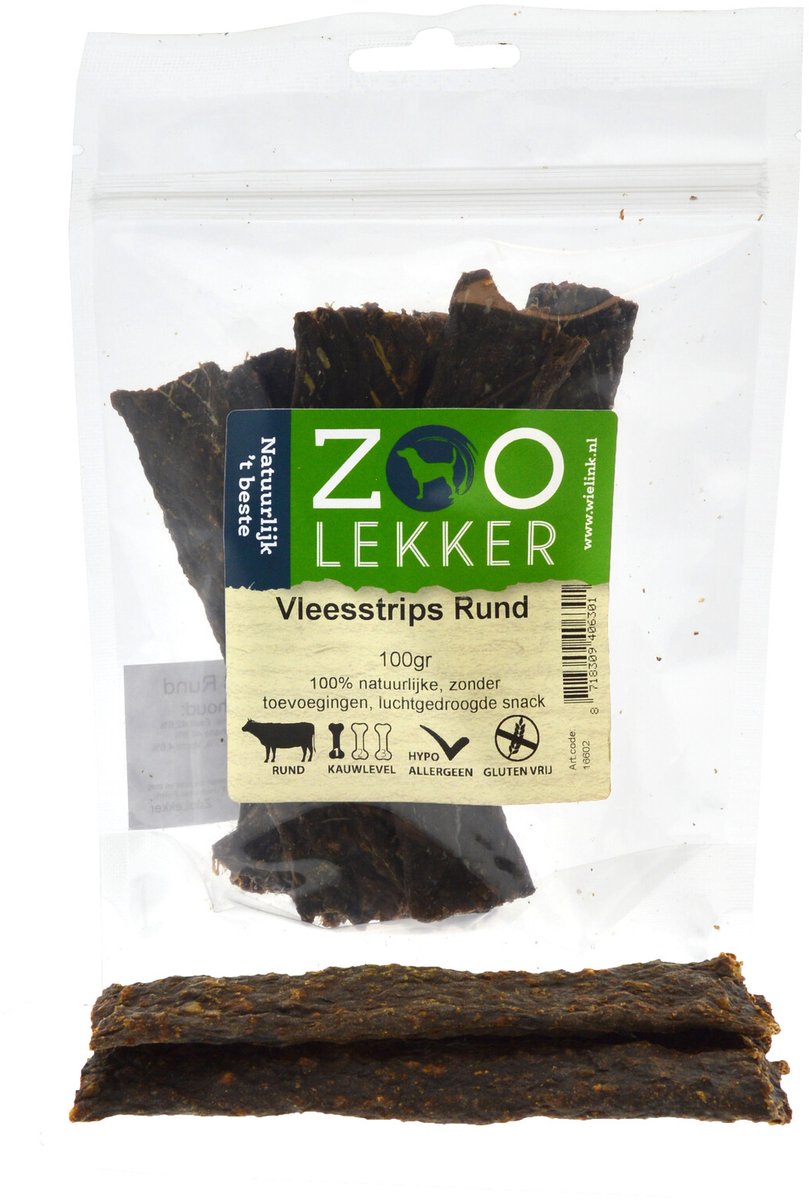 Zoolekker Vleesstrips- hondensnack - Rund - 100 gram