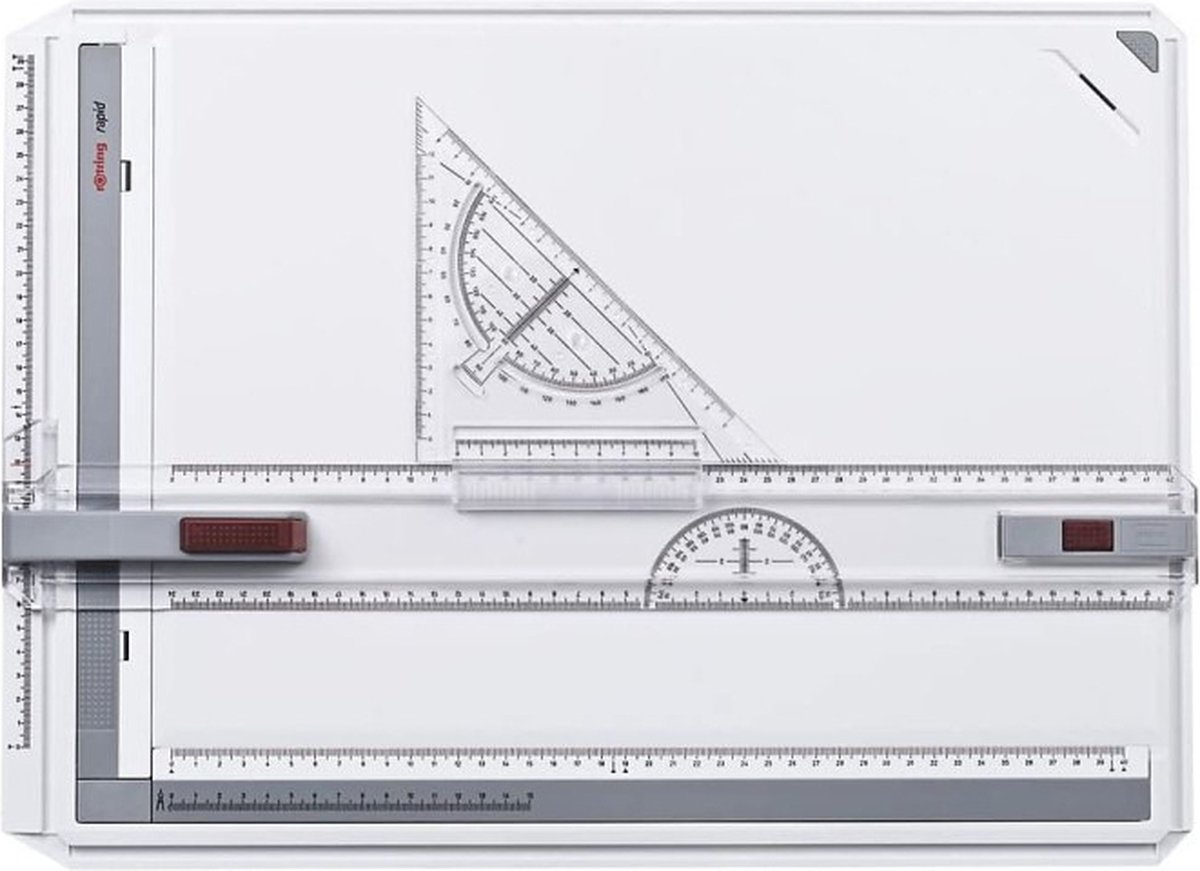 rOtring Rapid tekentafel met collegekoffer | geïntegreerde liniaal, passer en vierkant | A3-formaat tekentafel