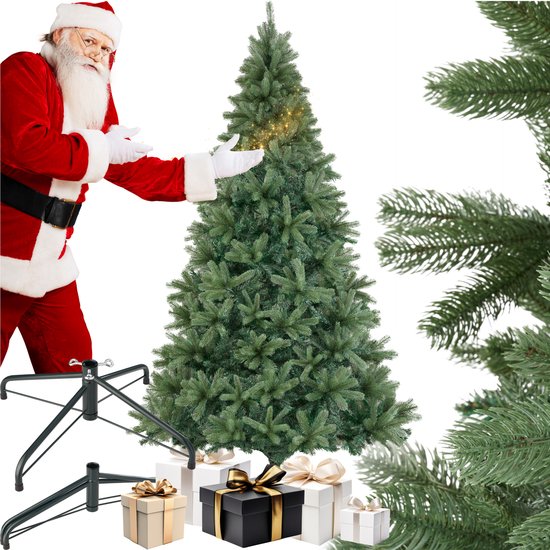tectake® Kunstkerstboom Prancer - 230 cm Hoog - Natuurgetrouwe Spuitgiet- en PVC-naalden - Inclusief Inklapbare Standaard - Onderhoudsvriendelijk - Ideaal voor Binnen of Buiten- Duurzaam Kerstdecor - Groen