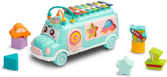 TOYZ - Harrie le bus à cymbales - Jouets Éducatif avec Musique et trieur de formes - Xylophone - Pour les tout-petits à partir de 18 mois