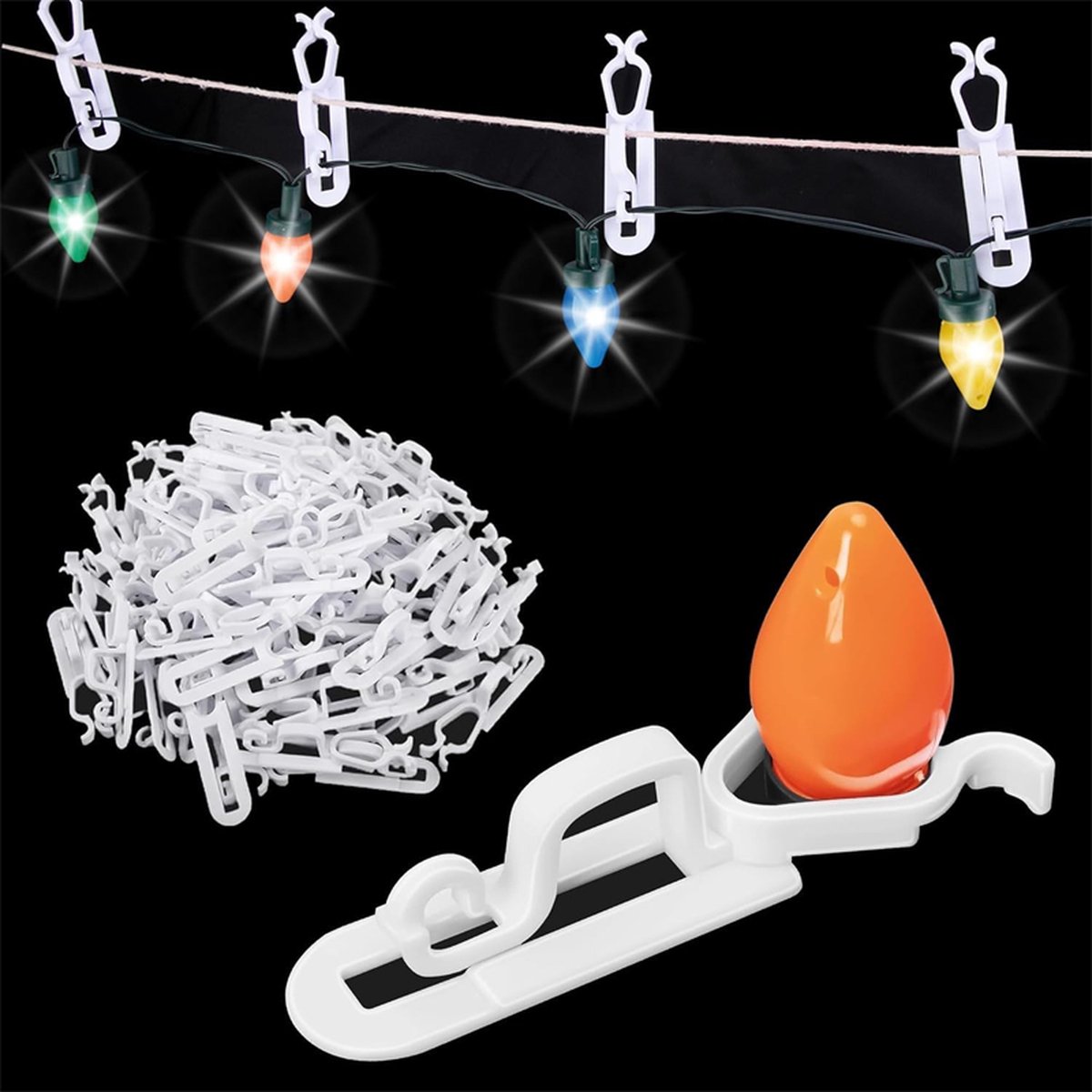 Qunkun 100 Pièces Crochet De Lumière De Noël, Crochets De Gouttière De Toit Extérieurs, Pinces à Crochet De Décoration, Plastique Clips De Lumière