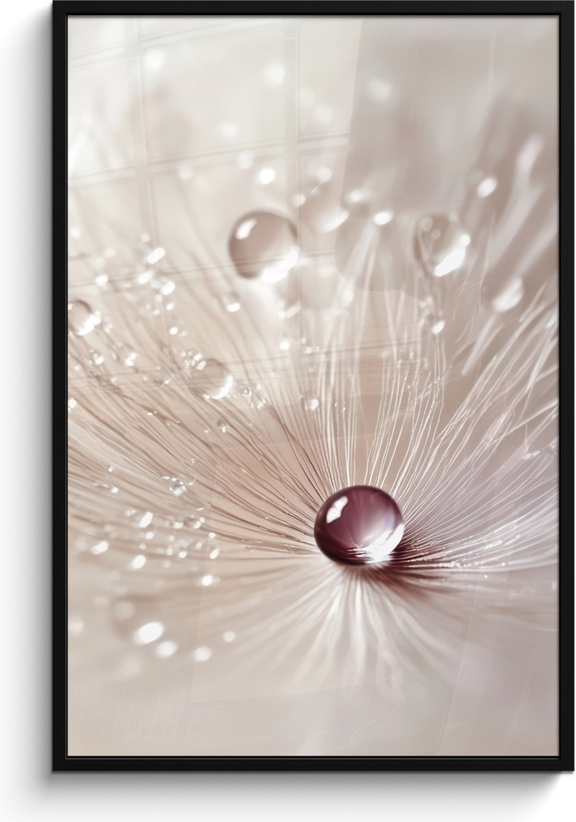 FrameYourWall Poster in lijst - Fotolijst 80x120 cm - Posters - Bloem - Abstract - Wit - Water - Natuur - Posterlijst zwart - Decoratie - Wanddecoratie woonkamer - Muurdecoratie slaapkamer Paardenbloem - Abstract