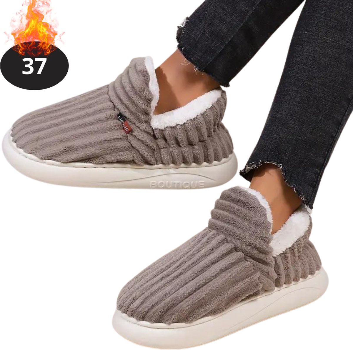 Nivard Warme Pantoffels - Sloffen - Slippers - Dames - Heren - Pluche - Maat 37 - Koffie