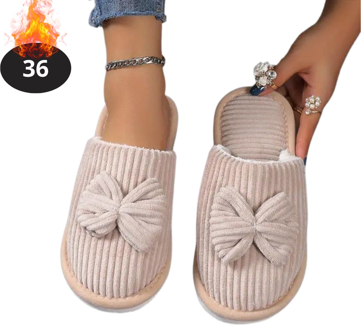 Nivard Warme Pantoffels - Sloffen - Slippers - Dames - Heren - Pluche - Maat 36 - Grijs