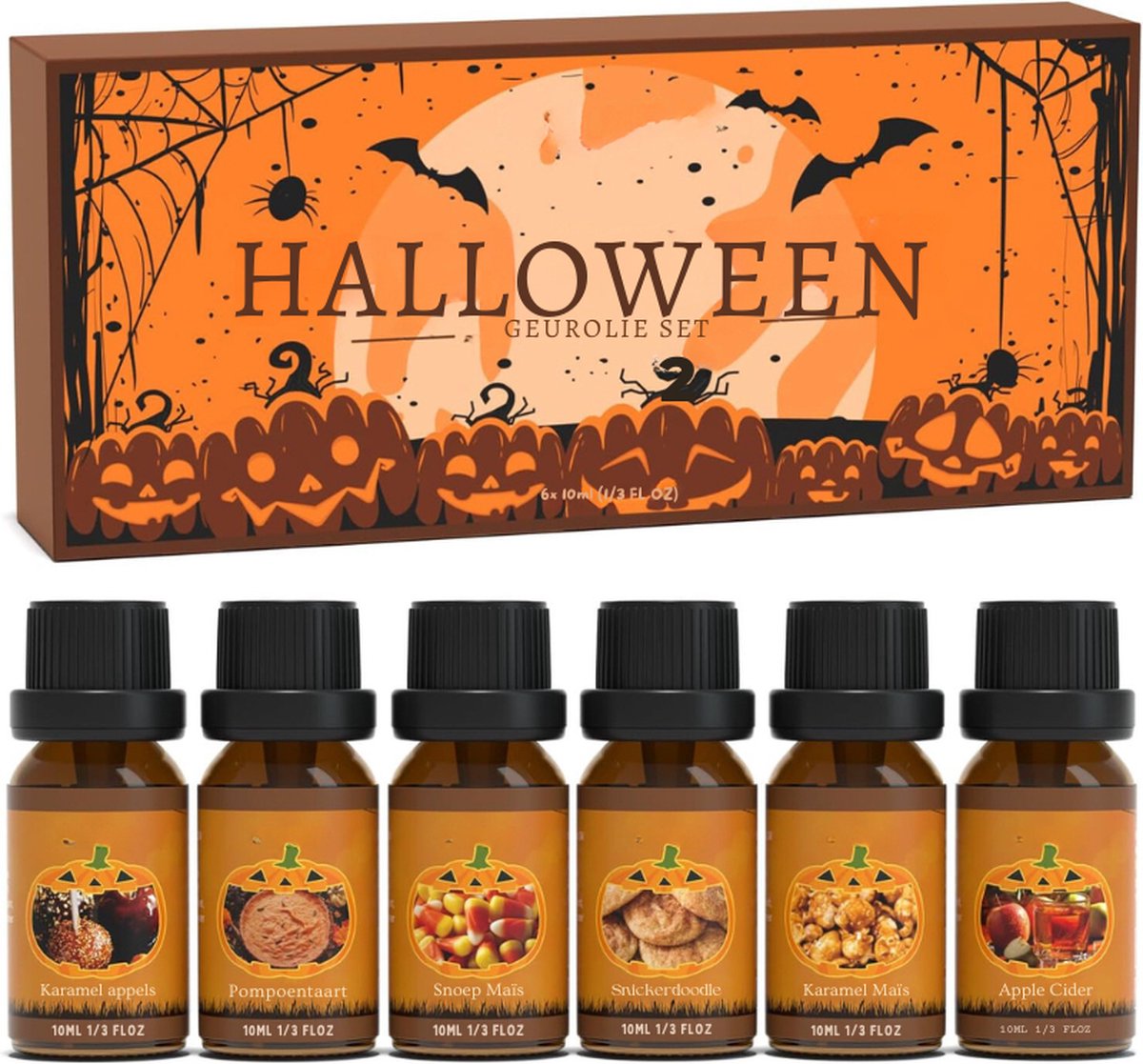 Goedkoopste Halloween Essential Oils Gift Set Aromatherapy Fragrance Oils for Diffuser & Humidifier 6x10ml Pumpkin Pie Caramel Apple Sweet Corn Cinnamon Popcorn Apple Wine