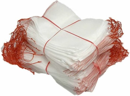 100 pièces - 15 x 25 cm - Housses à fruits - Sacs à raisins - Sacs de protection - Sacs filet anti-insectes - nylon - blanc - avec cordon de serrage - réutilisables - pour fruits et légumes