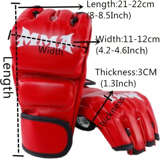 Gants Bovista MMA - Gloves - Gants de Sparring - Hommes - Femmes - Grappling - Gants de boxe - Gants de combat - Rouge