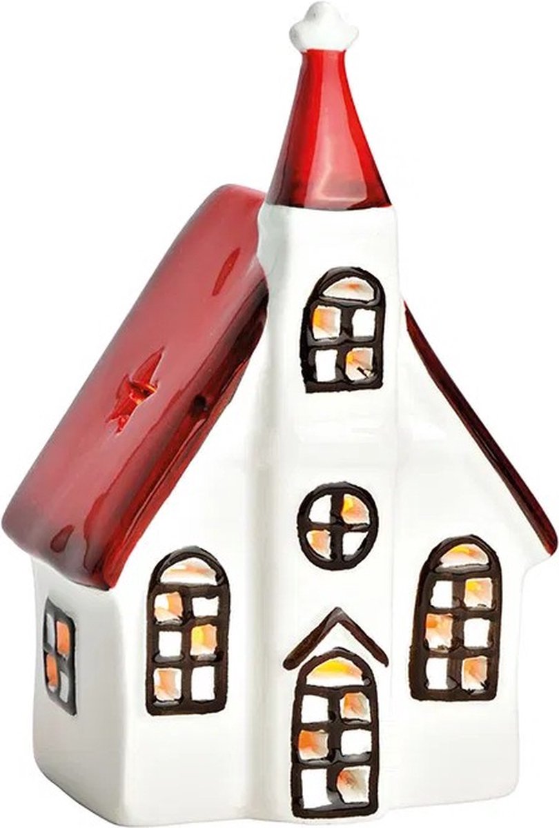 G. Wurm Theelichthouder - waxinelichthouder - kerkje in rood en wit