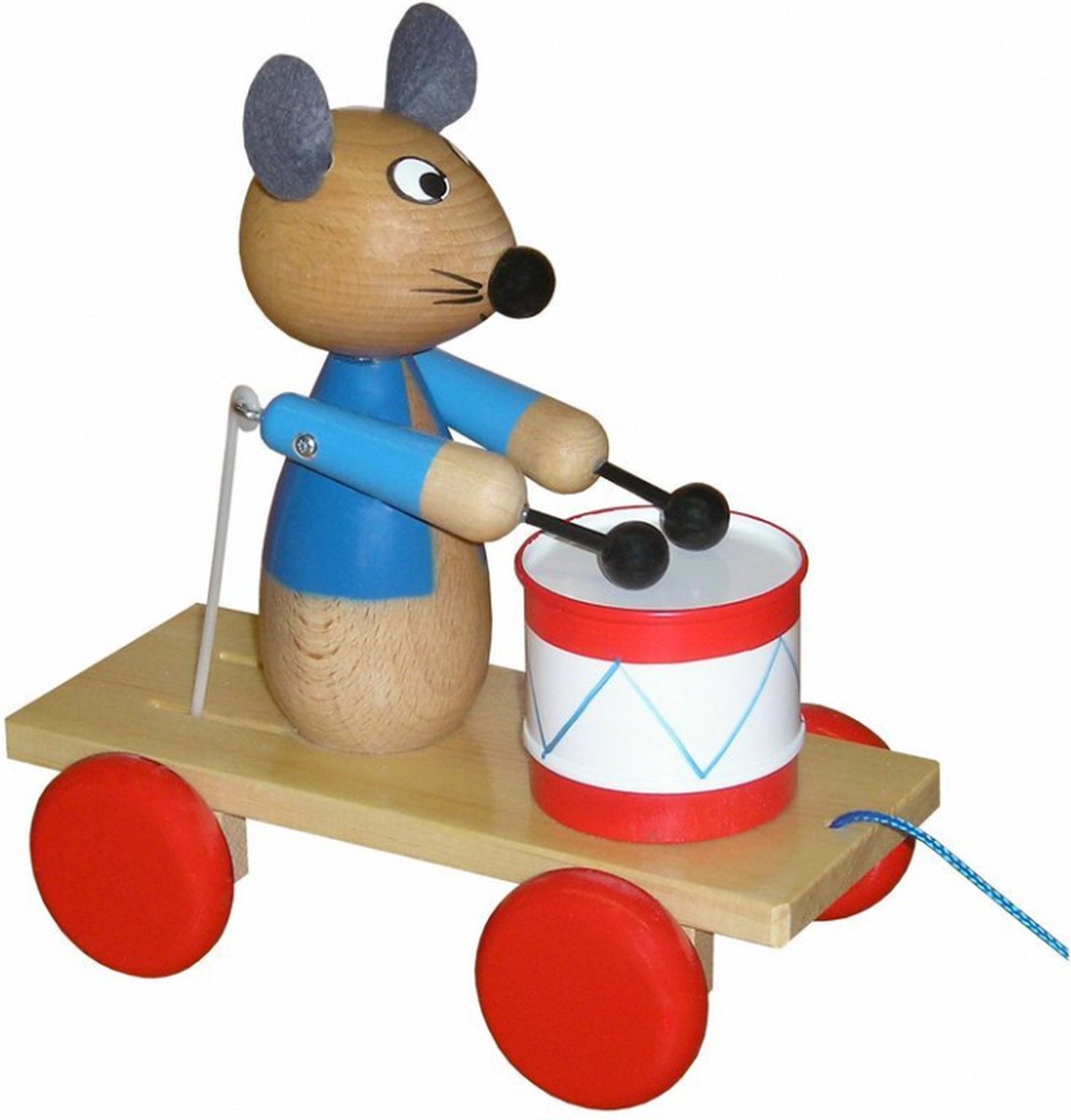 Miva Trekfiguur muis met trommel (gekleurd)